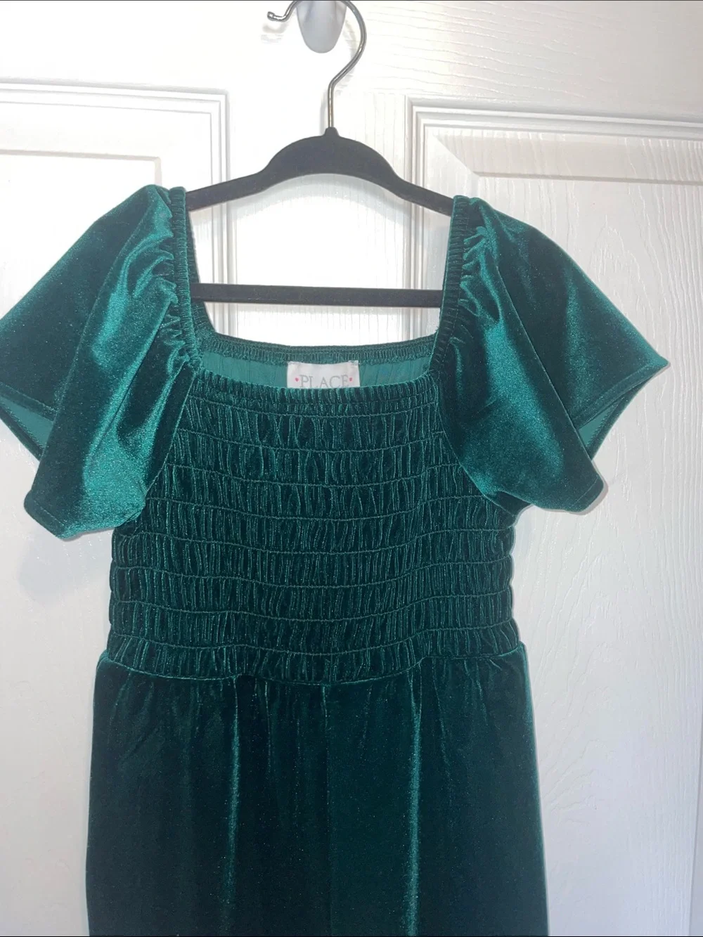 Children’s Place Girls Emerald Velvet Smocked Jumpsuit